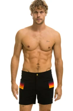 Boardshorts | Shorts | Aviator Nation MEN'S HORIZONTAL 5 STRIPE FLEX SHORTS - BLACK