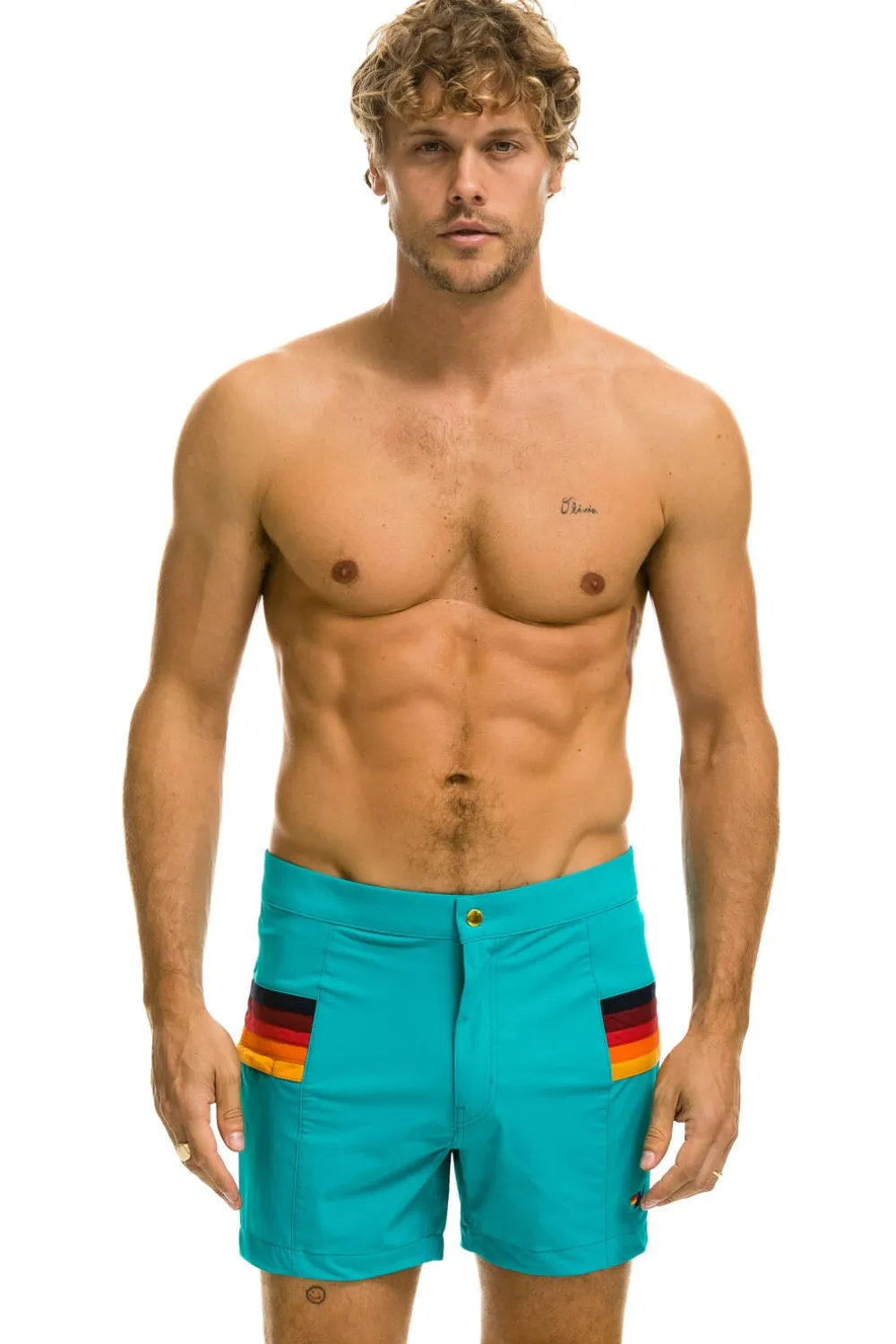 Shorts | Boardshorts | Aviator Nation MEN'S HORIZONTAL 5 STRIPE FLEX SHORTS - JADE