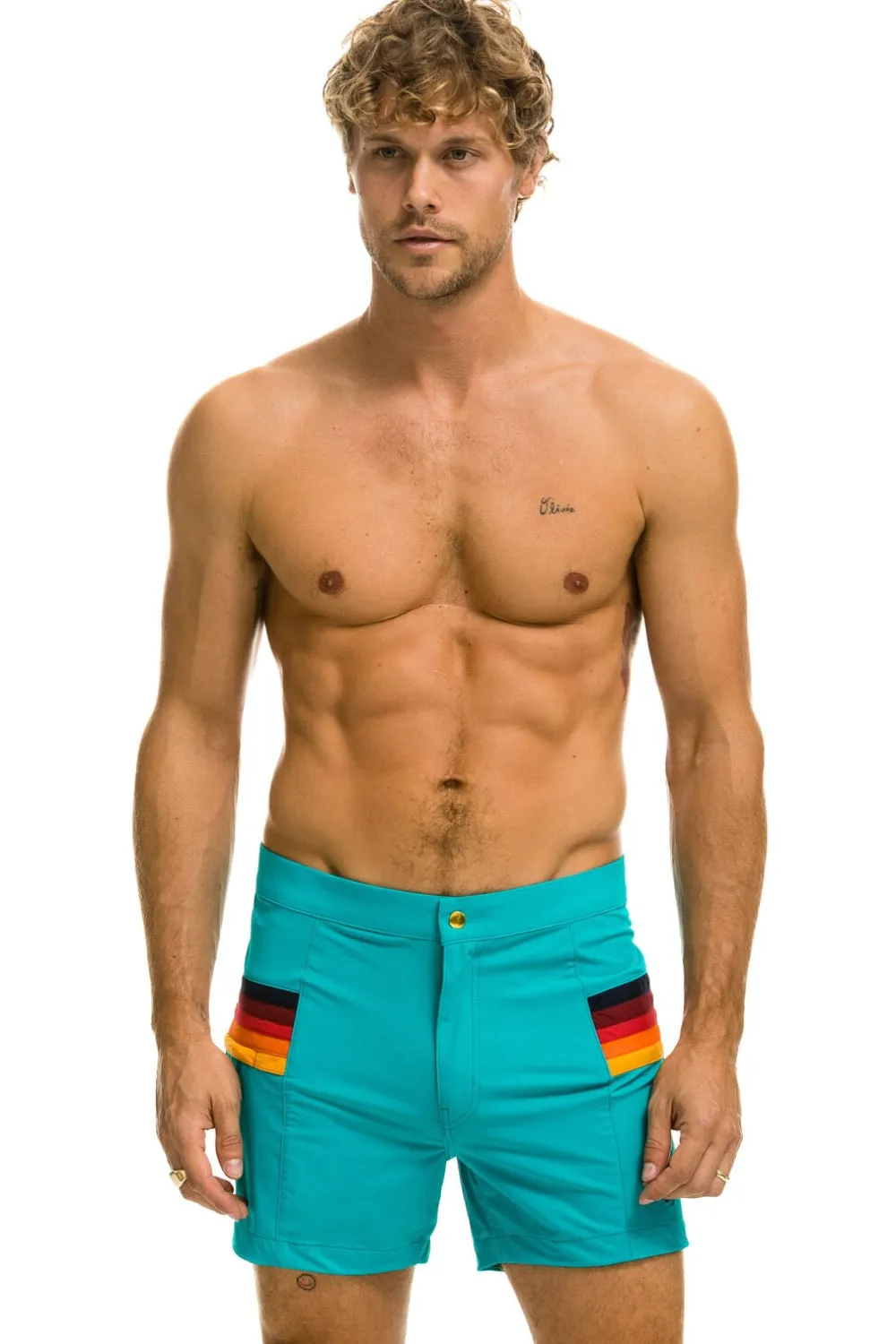 Shorts | Boardshorts | Aviator Nation MEN'S HORIZONTAL 5 STRIPE FLEX SHORTS - JADE