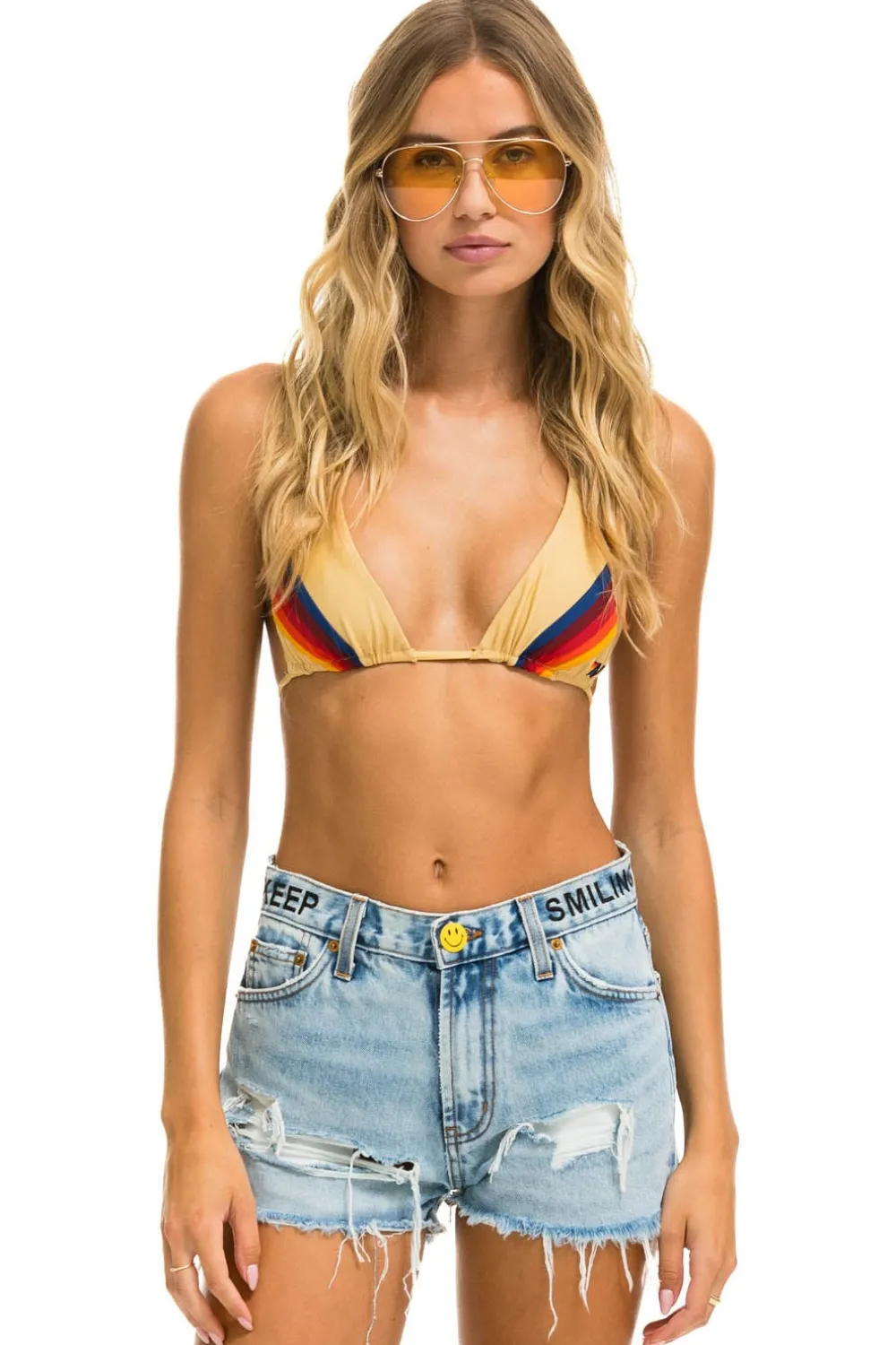 Denim | Denim | Aviator Nation MID RISE ROCKER COWGIRL CUTOFF KEEP SMILING JEAN SHORTS - SUPER LIGHT SUPERLIGHT