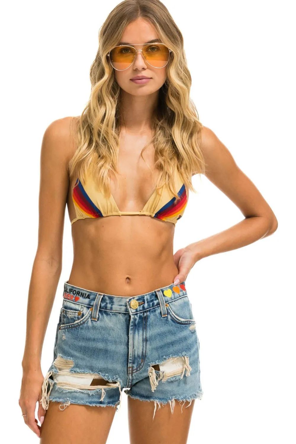 Denim | Denim | Aviator Nation MID RISE ROCKER COWGIRL CUTOFF CALI LOVER HEART JEAN SHORTS - VINTAGE
