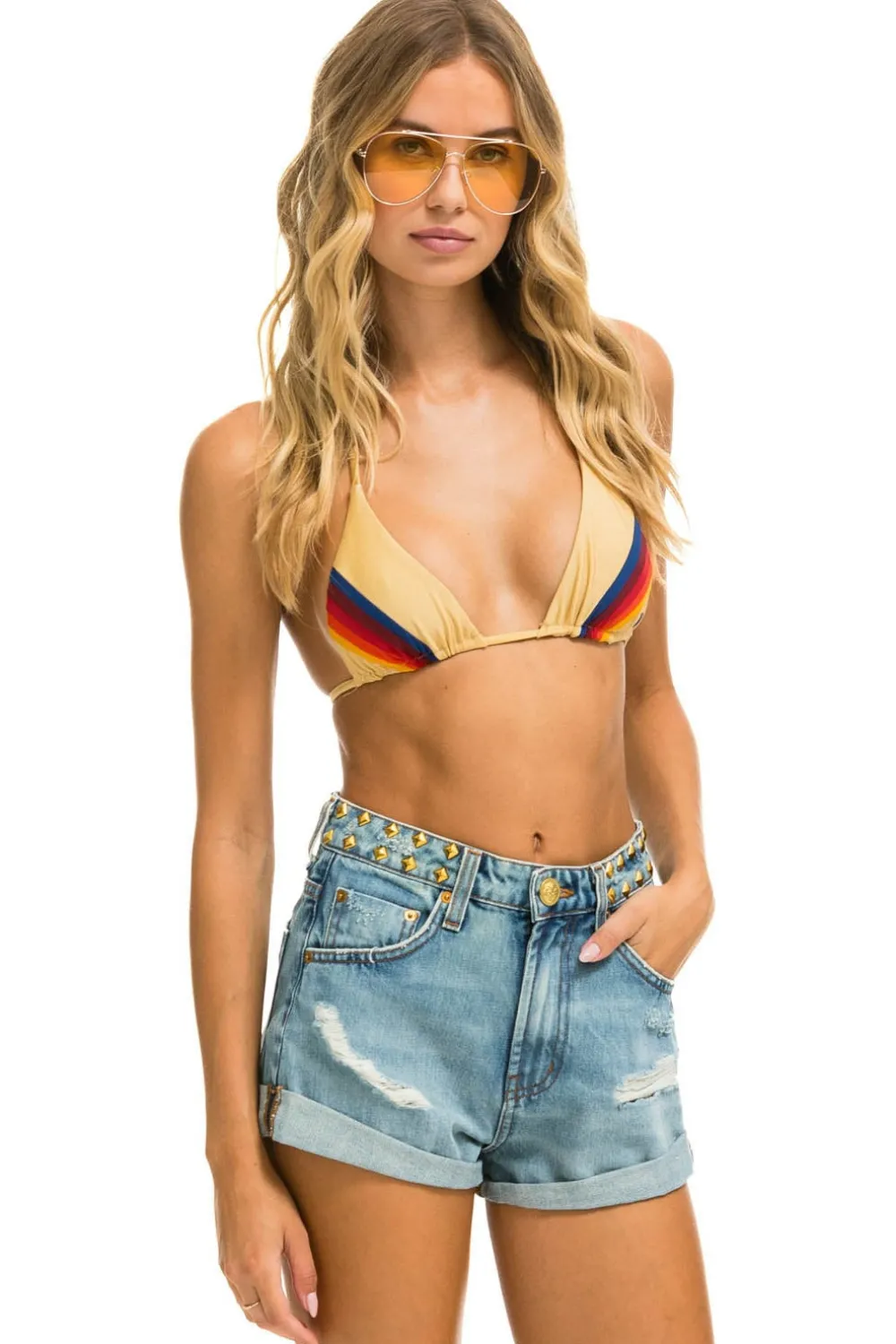 Shorts | Denim | Aviator Nation MID RISE STUDDED ROCKER BOLT WOMENS JEAN SHORT - VINTAGE