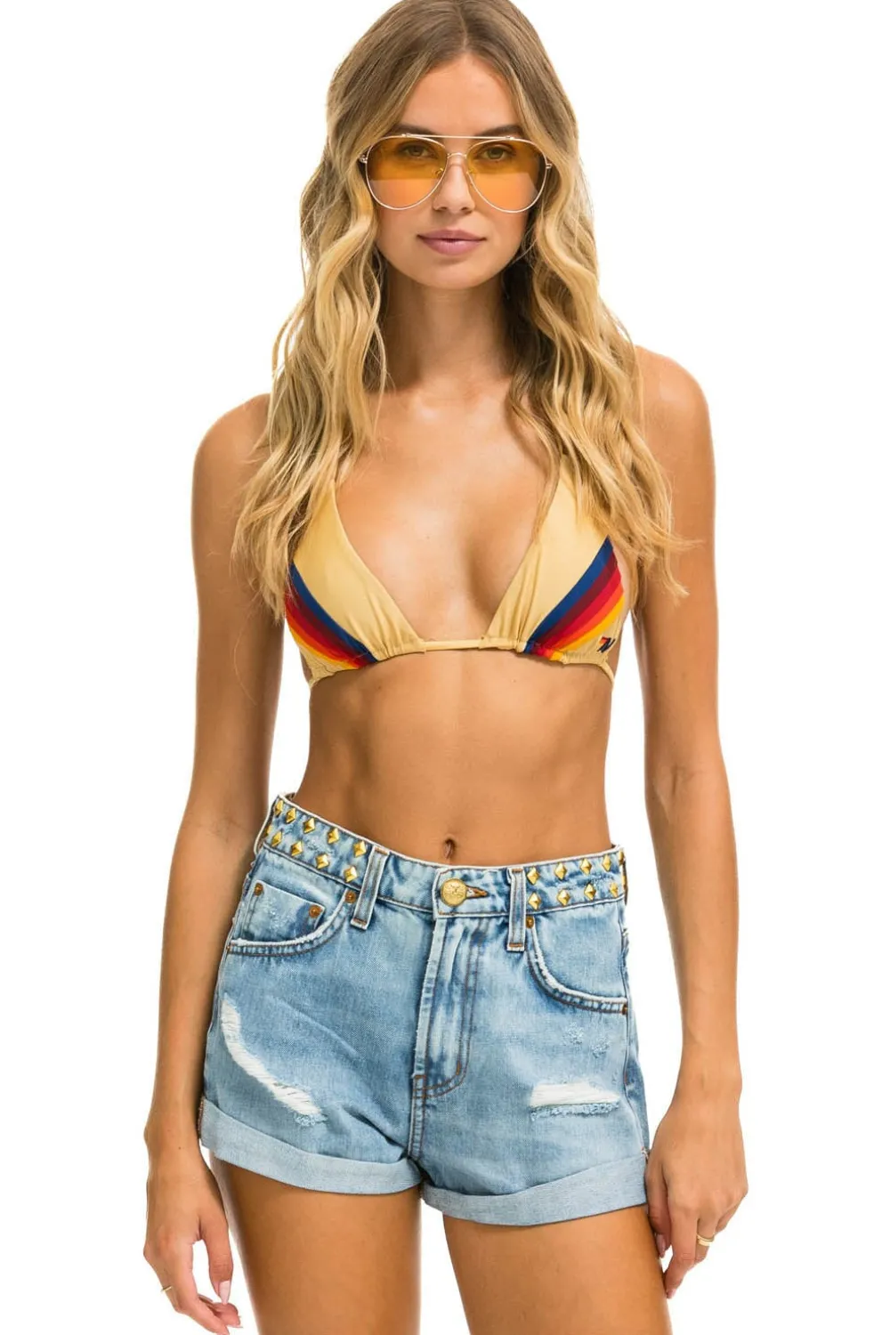 Shorts | Denim | Aviator Nation MID RISE STUDDED ROCKER BOLT WOMENS JEAN SHORT - SUPER LIGHT SUPERLIGHT