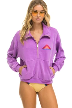 Sweatshirts | Sweatshirts | Aviator Nation MOUNTAIN EMBROIDERY HALF ZIP SWEATSHIRT - NEON PURPLE NEONPURPLE