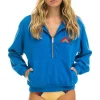 Sweatshirts | Sweatshirts | Aviator Nation MOUNTAIN EMBROIDERY HALF ZIP SWEATSHIRT - OCEAN