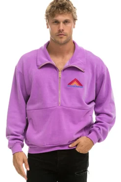 Sweatshirts | Sweatshirts | Aviator Nation MOUNTAIN EMBROIDERY HALF ZIP SWEATSHIRT - NEON PURPLE NEONPURPLE