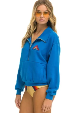 Sweatshirts | Sweatshirts | Aviator Nation MOUNTAIN EMBROIDERY HALF ZIP SWEATSHIRT - OCEAN