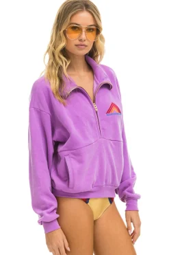 Sweatshirts | Sweatshirts | Aviator Nation MOUNTAIN EMBROIDERY HALF ZIP SWEATSHIRT - NEON PURPLE NEONPURPLE
