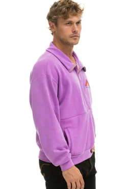 Sweatshirts | Sweatshirts | Aviator Nation MOUNTAIN EMBROIDERY HALF ZIP SWEATSHIRT - NEON PURPLE NEONPURPLE