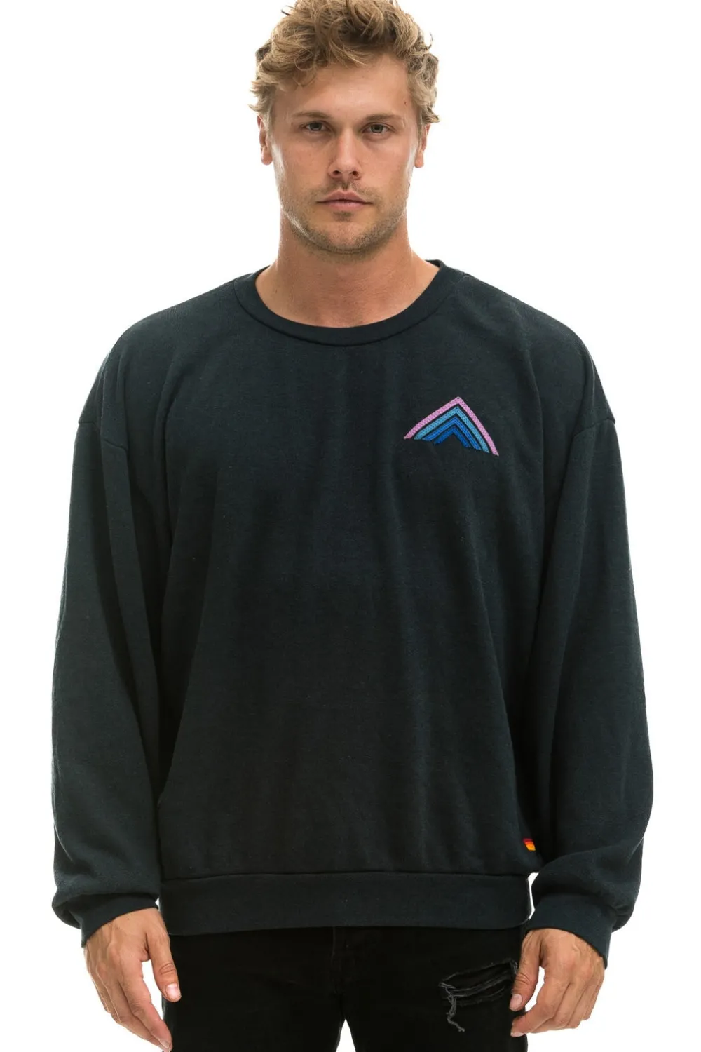 Sweatshirts | Sweatshirts | Aviator Nation MOUNTAIN STITCH RELAXED CREW SWEATSHIRT - CHARCOAL // BLUE // PURPLE CHARCOAL//BLUE//PURPLE