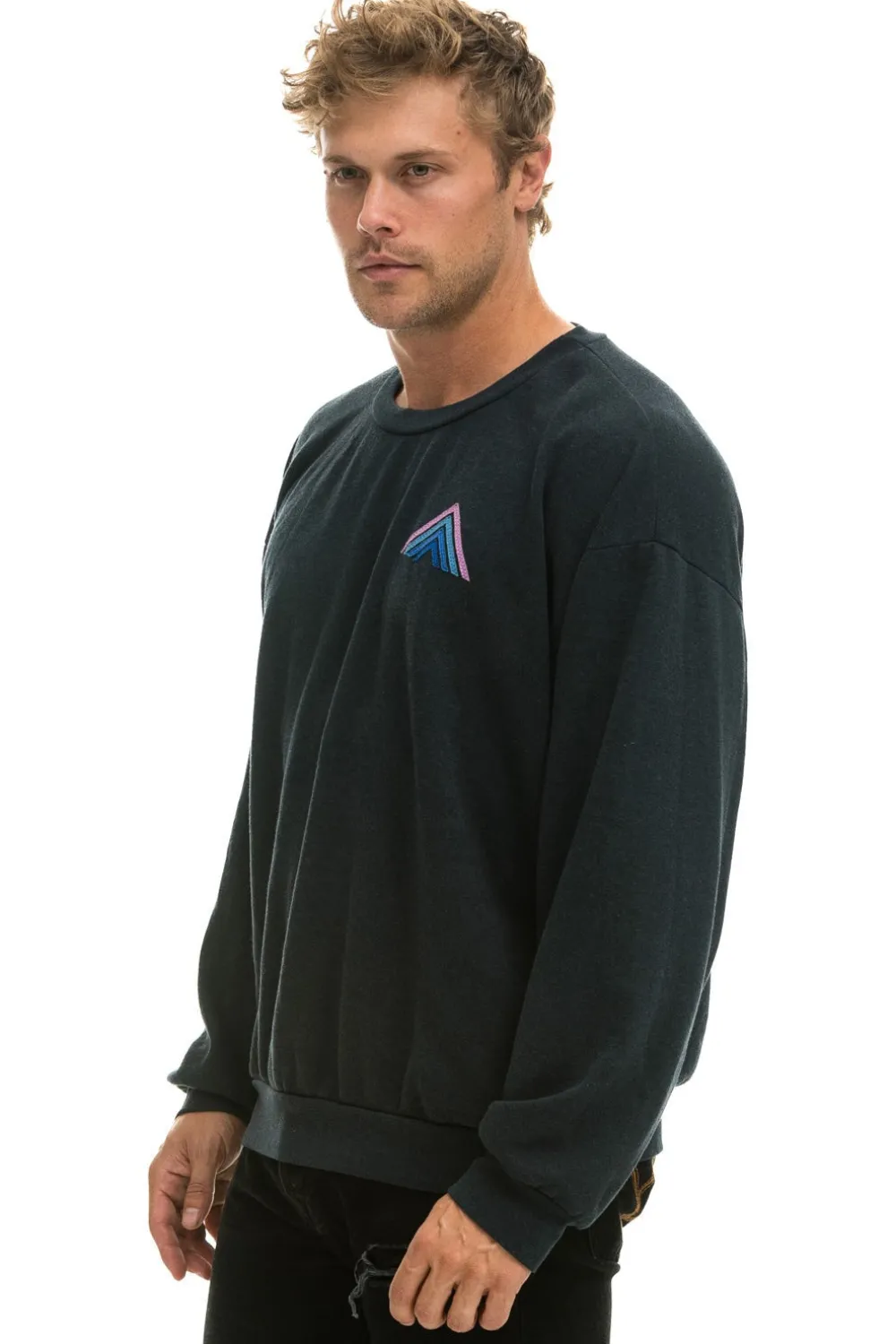 Sweatshirts | Sweatshirts | Aviator Nation MOUNTAIN STITCH RELAXED CREW SWEATSHIRT - CHARCOAL // BLUE // PURPLE CHARCOAL//BLUE//PURPLE