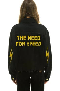 Denim | Denim | Aviator Nation NEED FOR SPEED OVERSIZED CROP DENIM JACKET - VINTAGE BLACK VINTAGEBLACK
