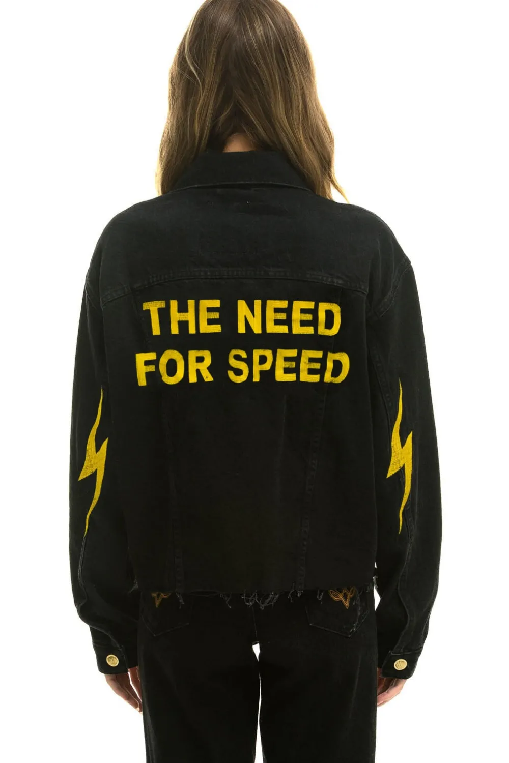 Denim | Denim | Aviator Nation NEED FOR SPEED OVERSIZED CROP DENIM JACKET - VINTAGE BLACK VINTAGEBLACK