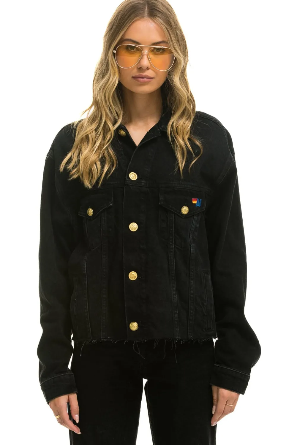 Denim | Denim | Aviator Nation NEED FOR SPEED OVERSIZED CROP DENIM JACKET - VINTAGE BLACK VINTAGEBLACK