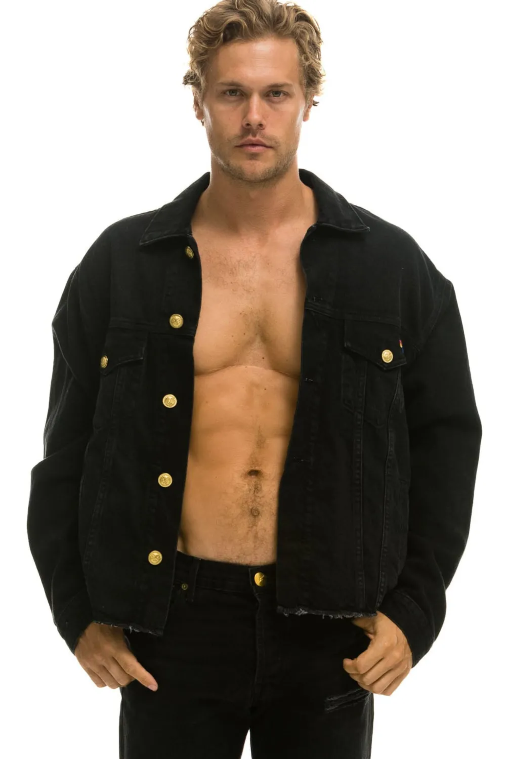 Denim | Denim | Aviator Nation NEED FOR SPEED OVERSIZED CROP DENIM JACKET - VINTAGE BLACK VINTAGEBLACK
