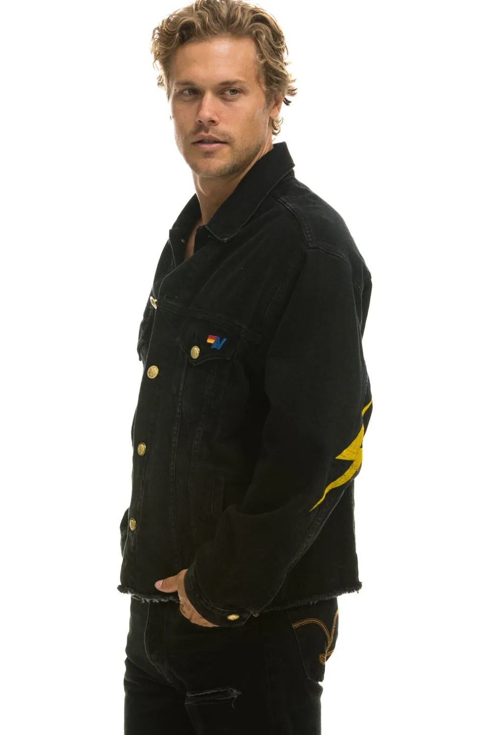 Denim | Denim | Aviator Nation NEED FOR SPEED OVERSIZED CROP DENIM JACKET - VINTAGE BLACK VINTAGEBLACK