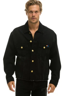 Denim | Denim | Aviator Nation NEED FOR SPEED OVERSIZED CROP DENIM JACKET - VINTAGE BLACK VINTAGEBLACK