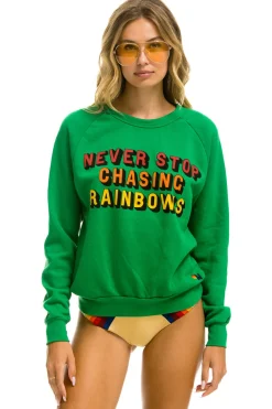 Sweatshirts | Sweatshirts | Aviator Nation NEVER STOP CHASING RAINBOWS CREW SWEATSHIRT - KELLY GREEN KELLYGREEN
