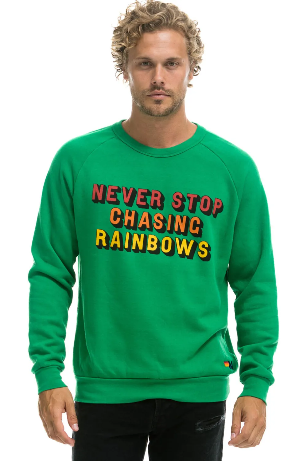 Sweatshirts | Sweatshirts | Aviator Nation NEVER STOP CHASING RAINBOWS CREW SWEATSHIRT - KELLY GREEN KELLYGREEN