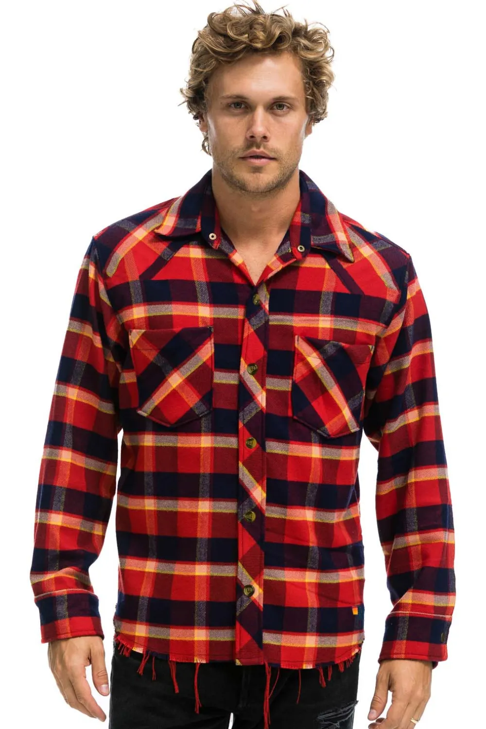 Tees | Aviator Nation PLAID FLANNEL LIGHT WEIGHT UNISEX WESTERN SHIRT - RUGBY PLAID RUGBYPLAID
