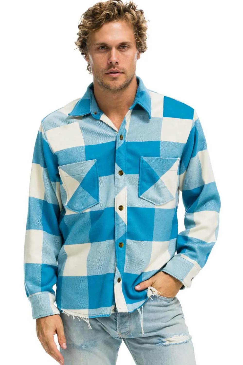 Tees | Aviator Nation PLAID FLANNEL LIGHT WEIGHT UNISEX WESTERN SHIRT - SKY PLAID SKYPLAID