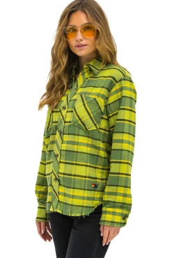 Tees | Aviator Nation PLAID FLANNEL LIGHT WEIGHT UNISEX WESTERN SHIRT - AVOCADO PLAID AVOCADOPLAID