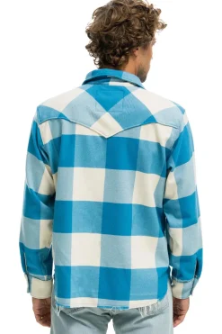 Tees | Aviator Nation PLAID FLANNEL LIGHT WEIGHT UNISEX WESTERN SHIRT - SKY PLAID SKYPLAID
