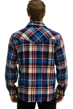 Tees | Aviator Nation PLAID FLANNEL LIGHT WEIGHT UNISEX WESTERN SHIRT - PATRIOT PLAID PATRIOTPLAID