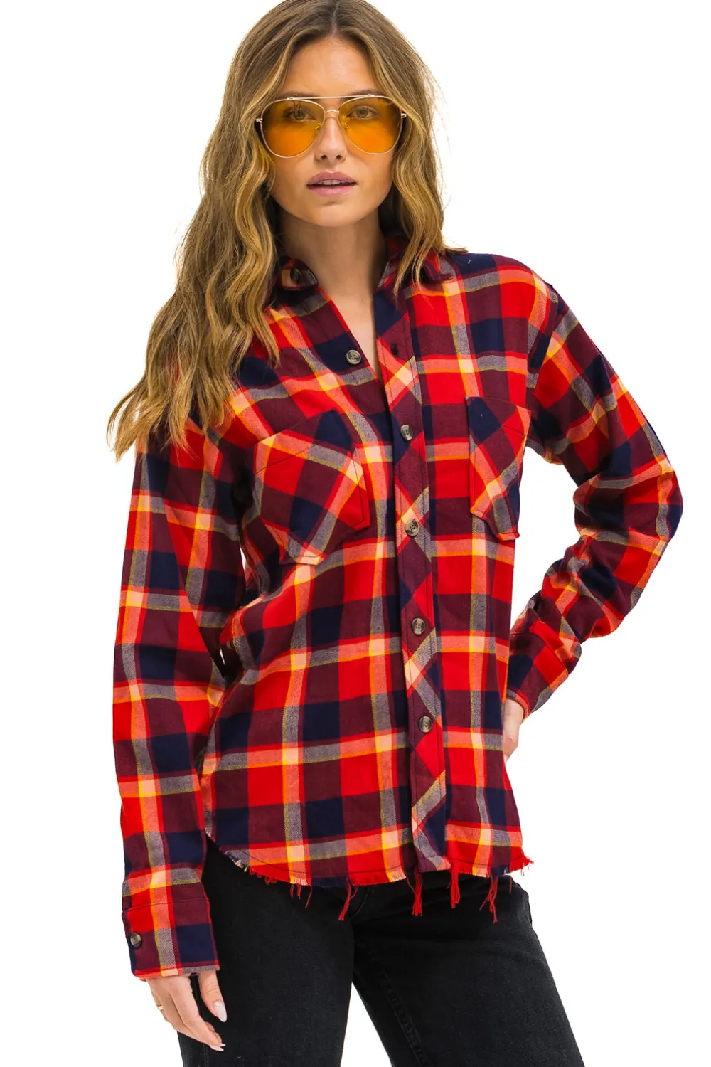 Tees | Aviator Nation PLAID FLANNEL WESTERN SHIRT - RUGBY PLAID RUGBYPLAID