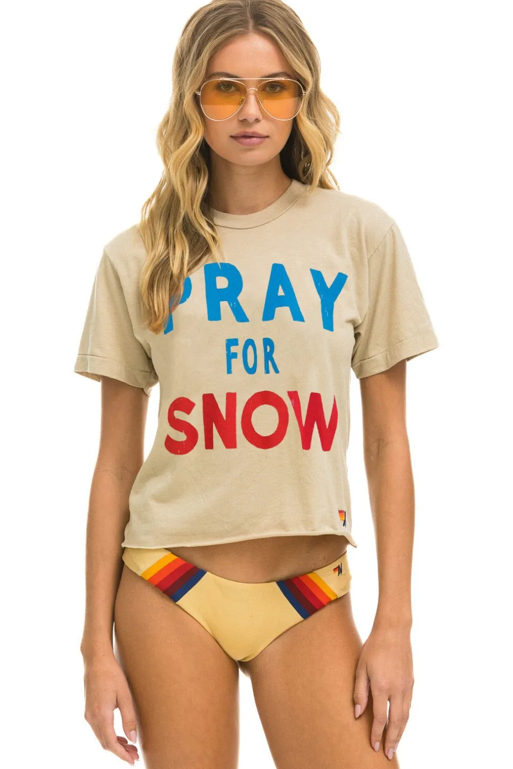 Boyfriend Tees | Tees | Aviator Nation PRAY FOR SNOW BOYFRIEND TEE - SAND