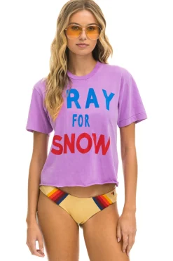 Boyfriend Tees | Tees | Aviator Nation PRAY FOR SNOW BOYFRIEND TEE - NEON PURPLE NEONPURPLE