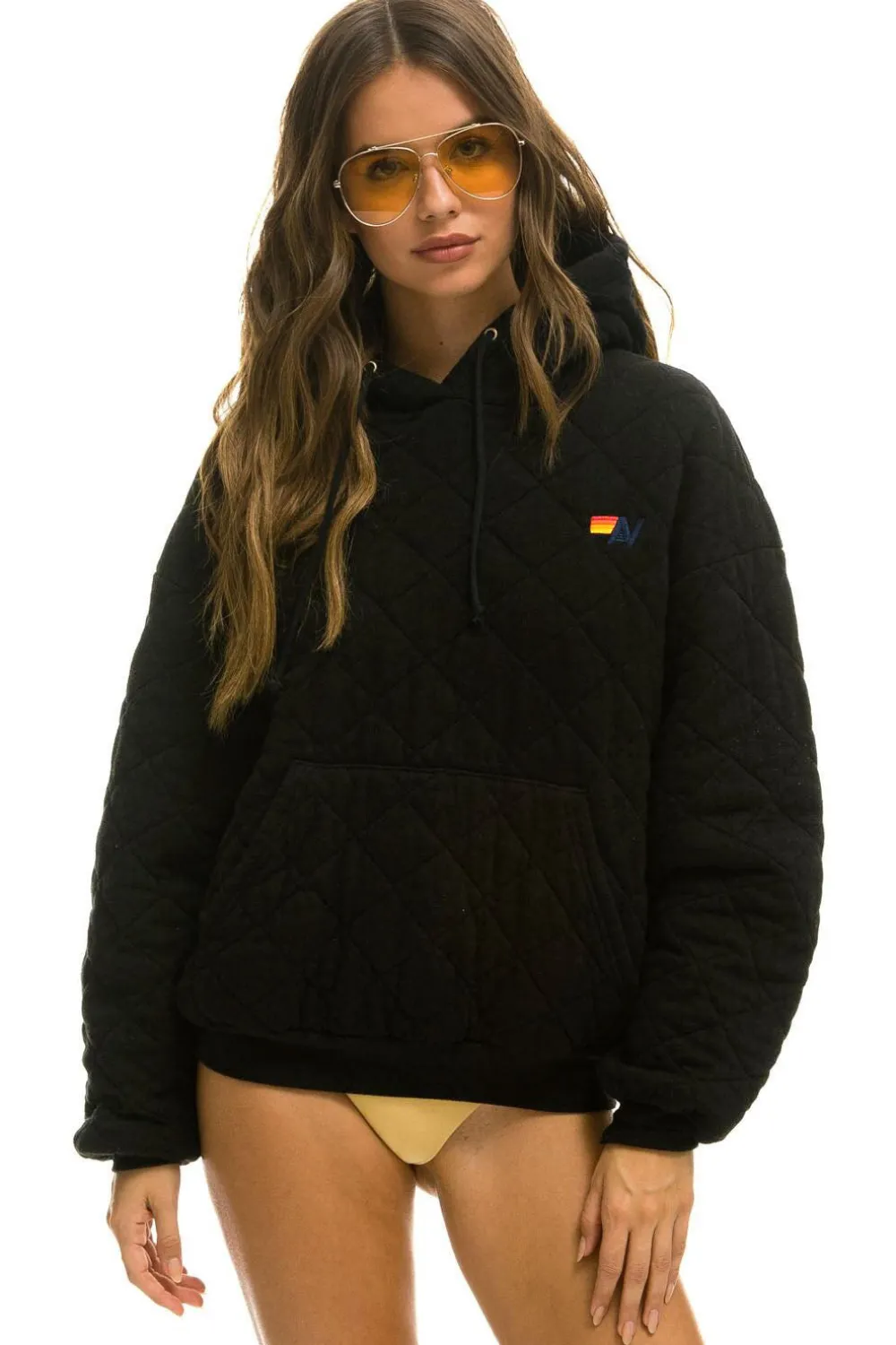 Hoodies | Hoodies | Aviator Nation QUILTED RELAXED PULLOVER HOODIE - BLACK