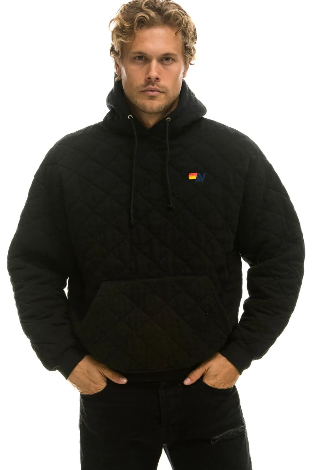 Hoodies | Hoodies | Aviator Nation QUILTED RELAXED PULLOVER HOODIE - BLACK