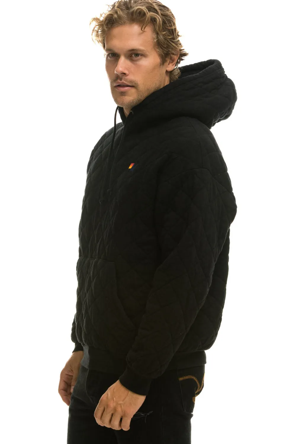 Hoodies | Hoodies | Aviator Nation QUILTED RELAXED PULLOVER HOODIE - BLACK