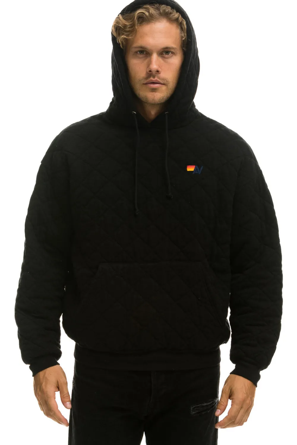 Hoodies | Hoodies | Aviator Nation QUILTED RELAXED PULLOVER HOODIE - BLACK