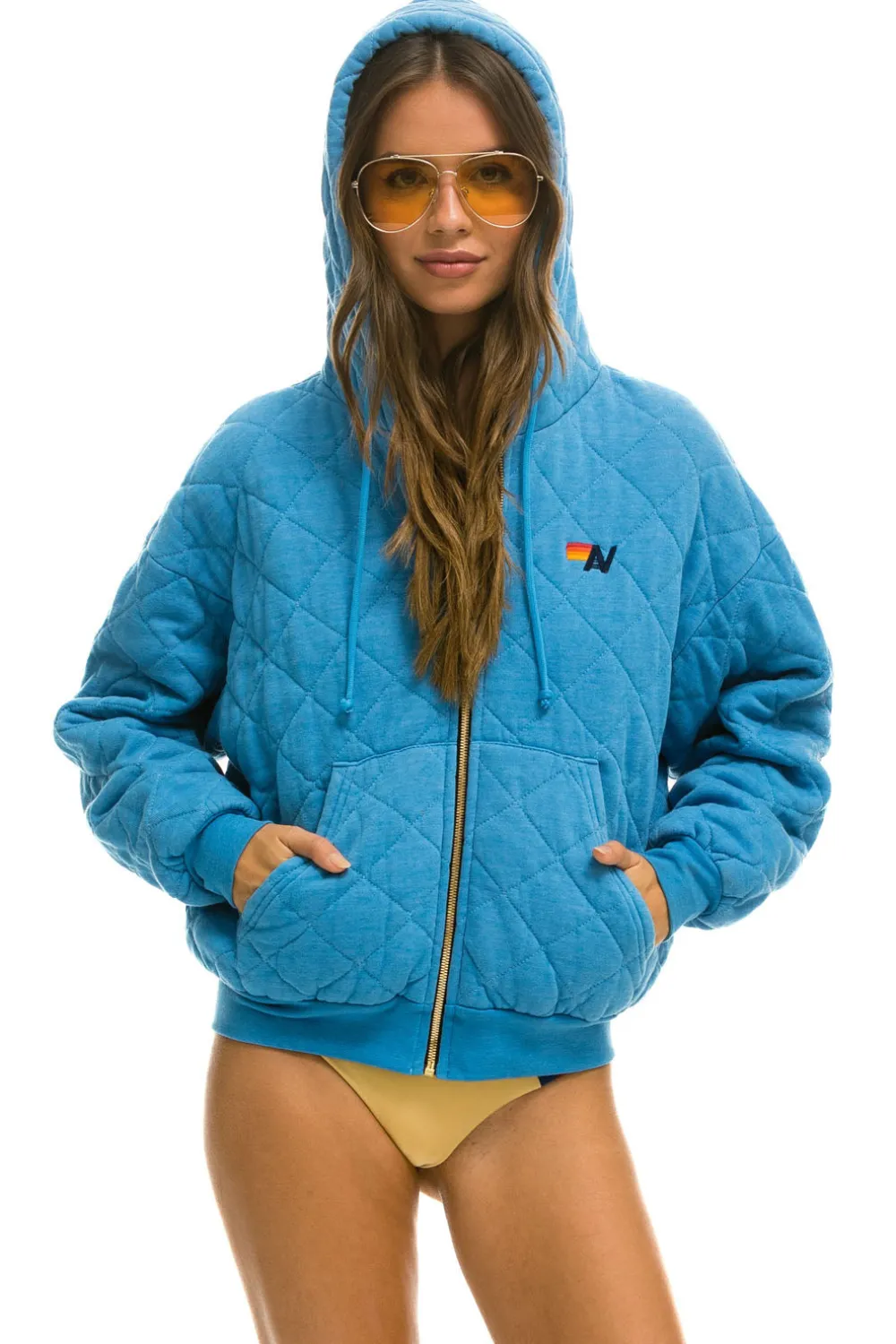 Hoodies | Hoodies | Aviator Nation QUILTED ZIP HOODIE RELAXED - OCEAN