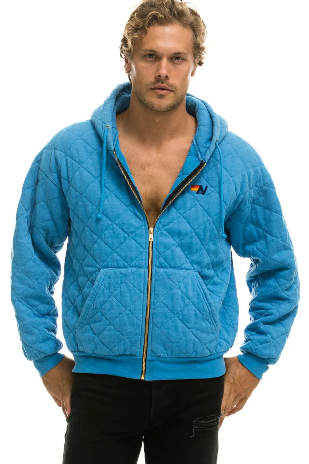 Hoodies | Hoodies | Aviator Nation QUILTED ZIP HOODIE RELAXED - OCEAN