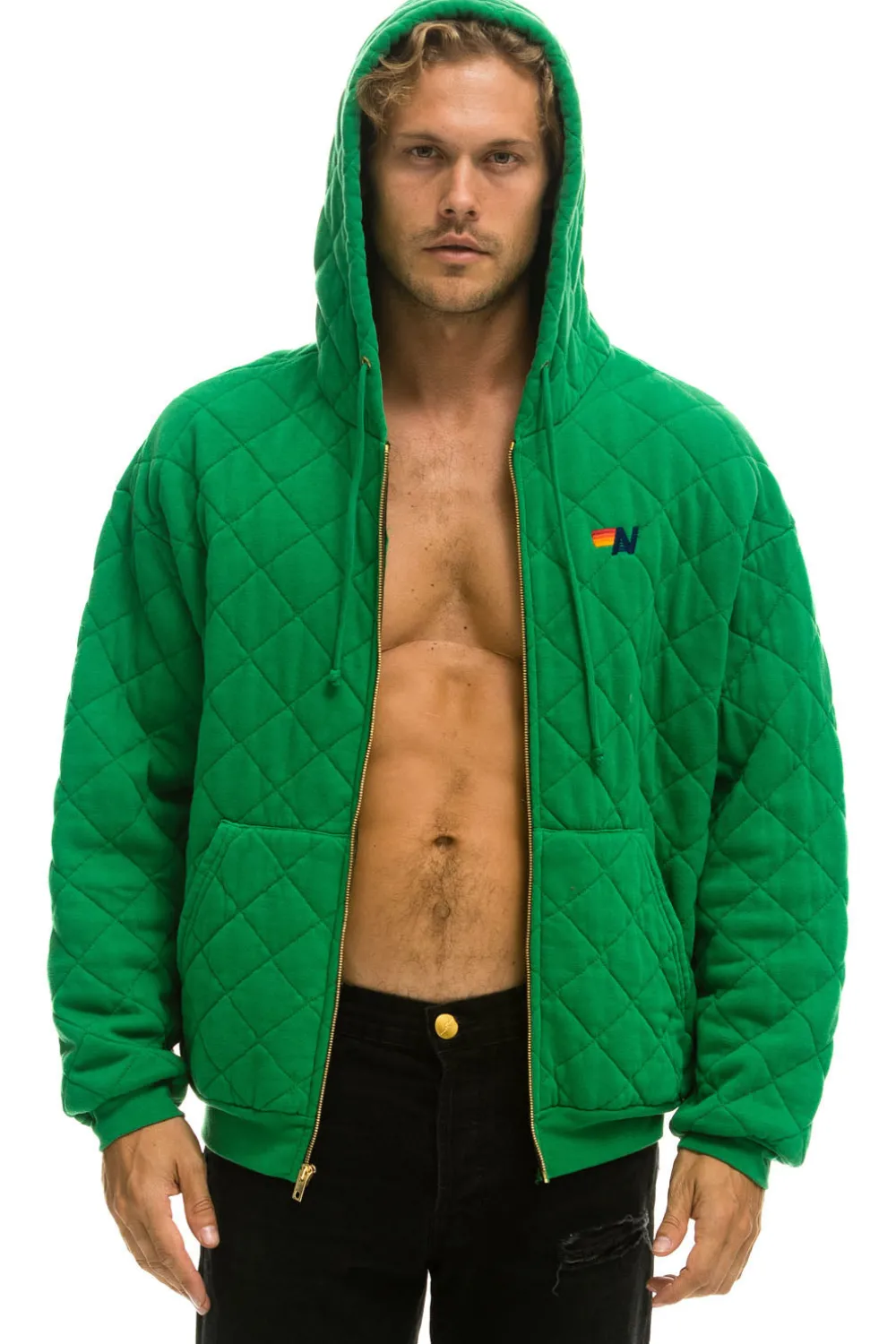 Hoodies | Hoodies | Aviator Nation QUILTED ZIP HOODIE RELAXED - KELLY GREEN KELLYGREEN