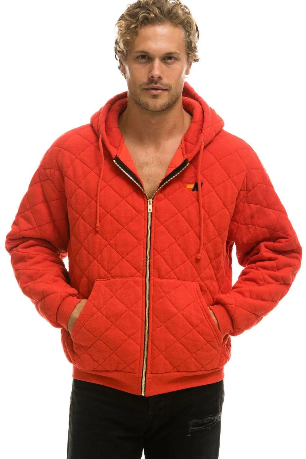 Hoodies | Hoodies | Aviator Nation QUILTED ZIP HOODIE RELAXED - RED