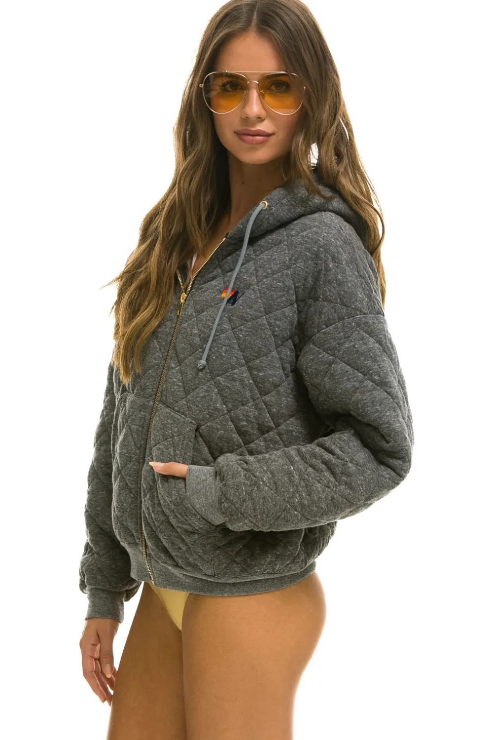 Hoodies | Hoodies | Aviator Nation QUILTED ZIP HOODIE RELAXED - HEATHER GREY HEATHERGREY
