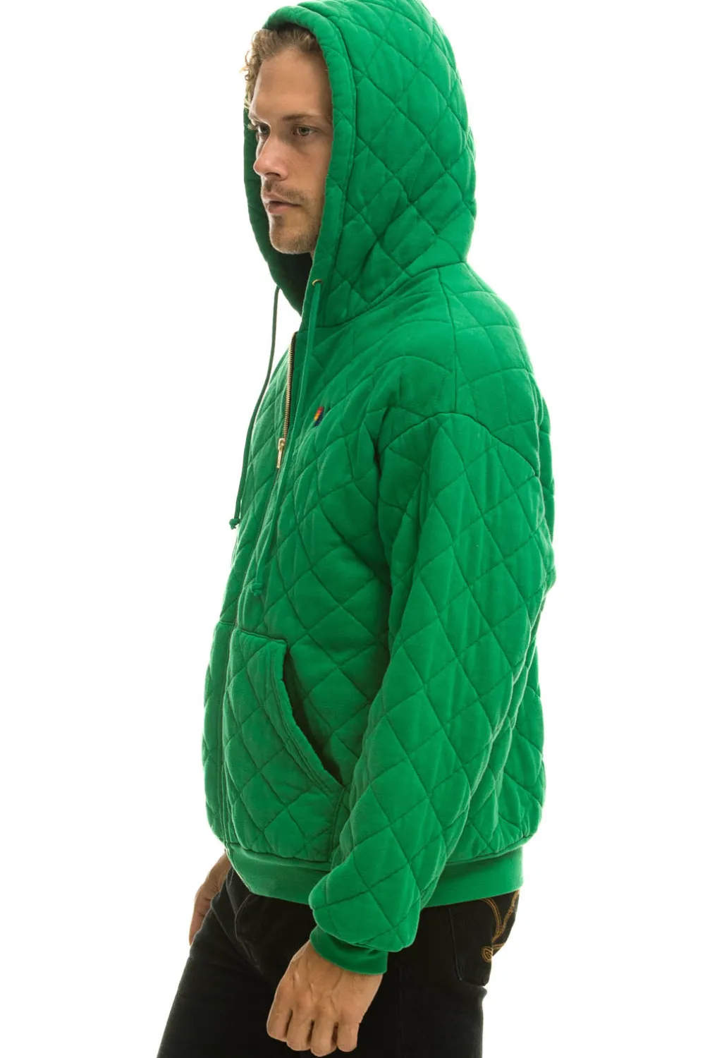 Hoodies | Hoodies | Aviator Nation QUILTED ZIP HOODIE RELAXED - KELLY GREEN KELLYGREEN