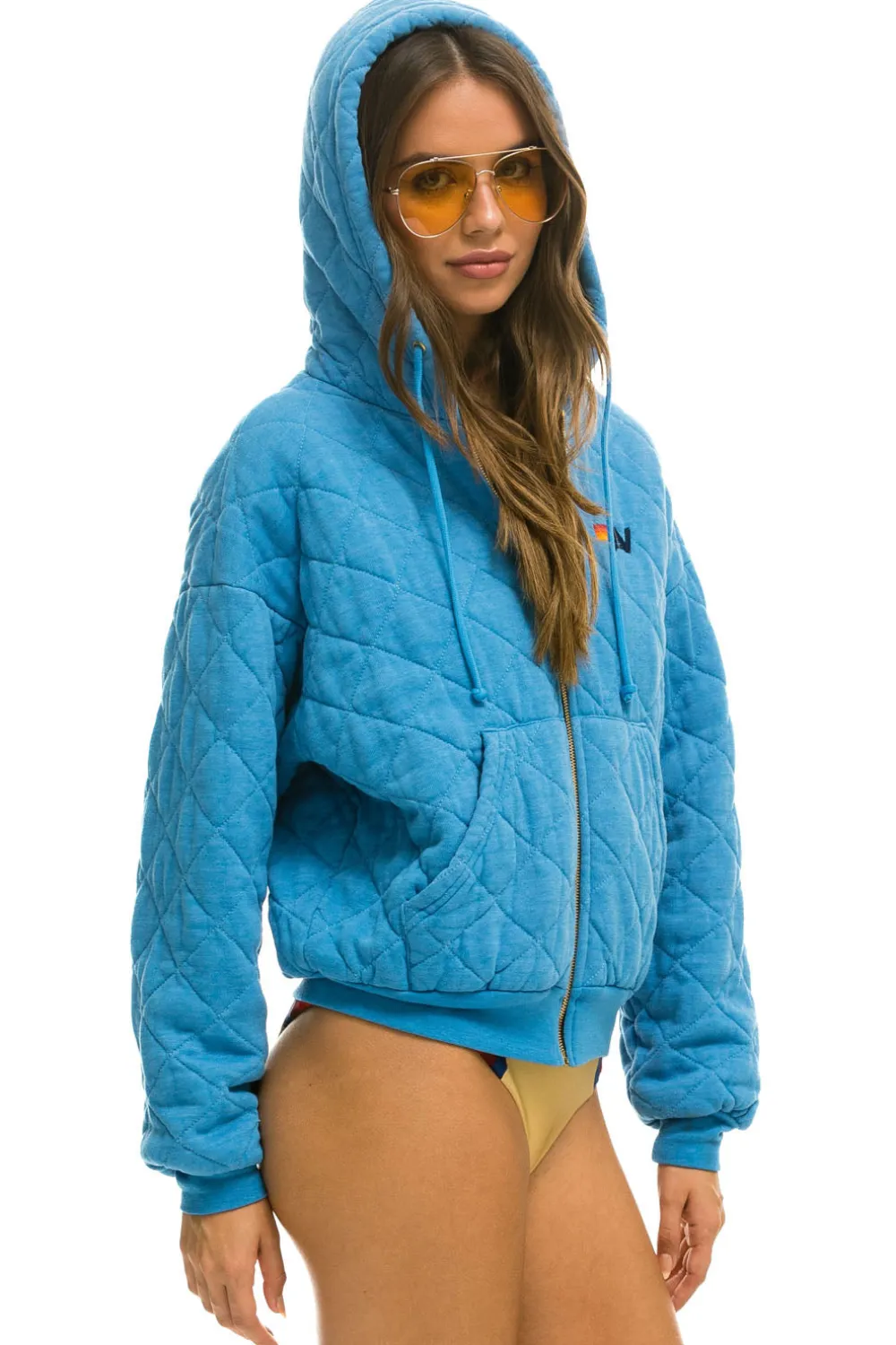 Hoodies | Hoodies | Aviator Nation QUILTED ZIP HOODIE RELAXED - OCEAN