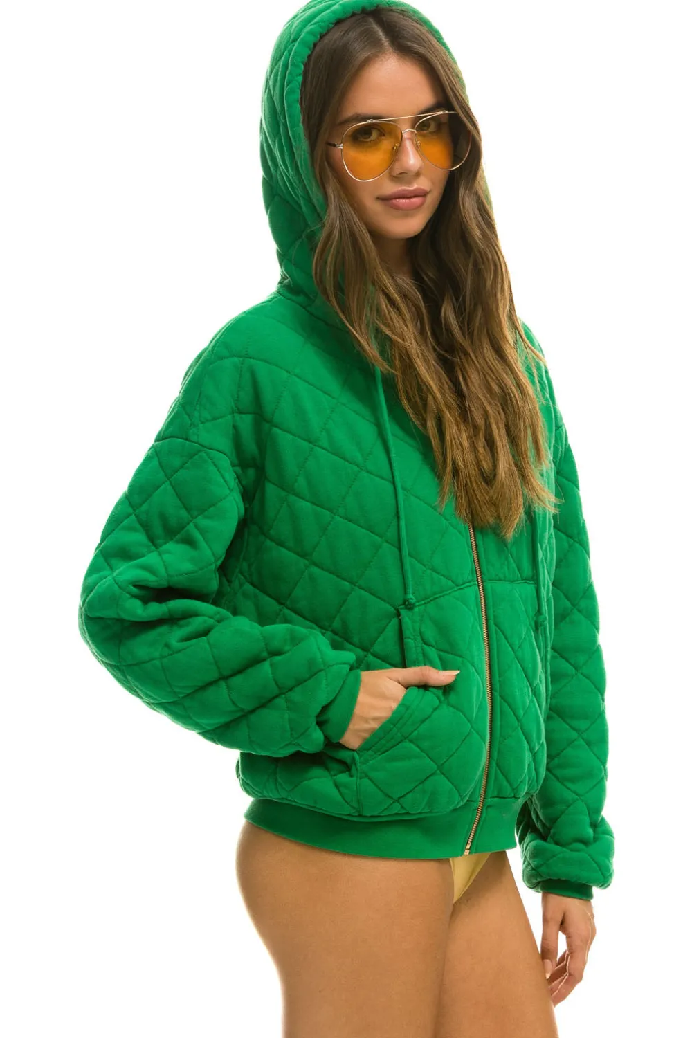 Hoodies | Hoodies | Aviator Nation QUILTED ZIP HOODIE RELAXED - KELLY GREEN KELLYGREEN