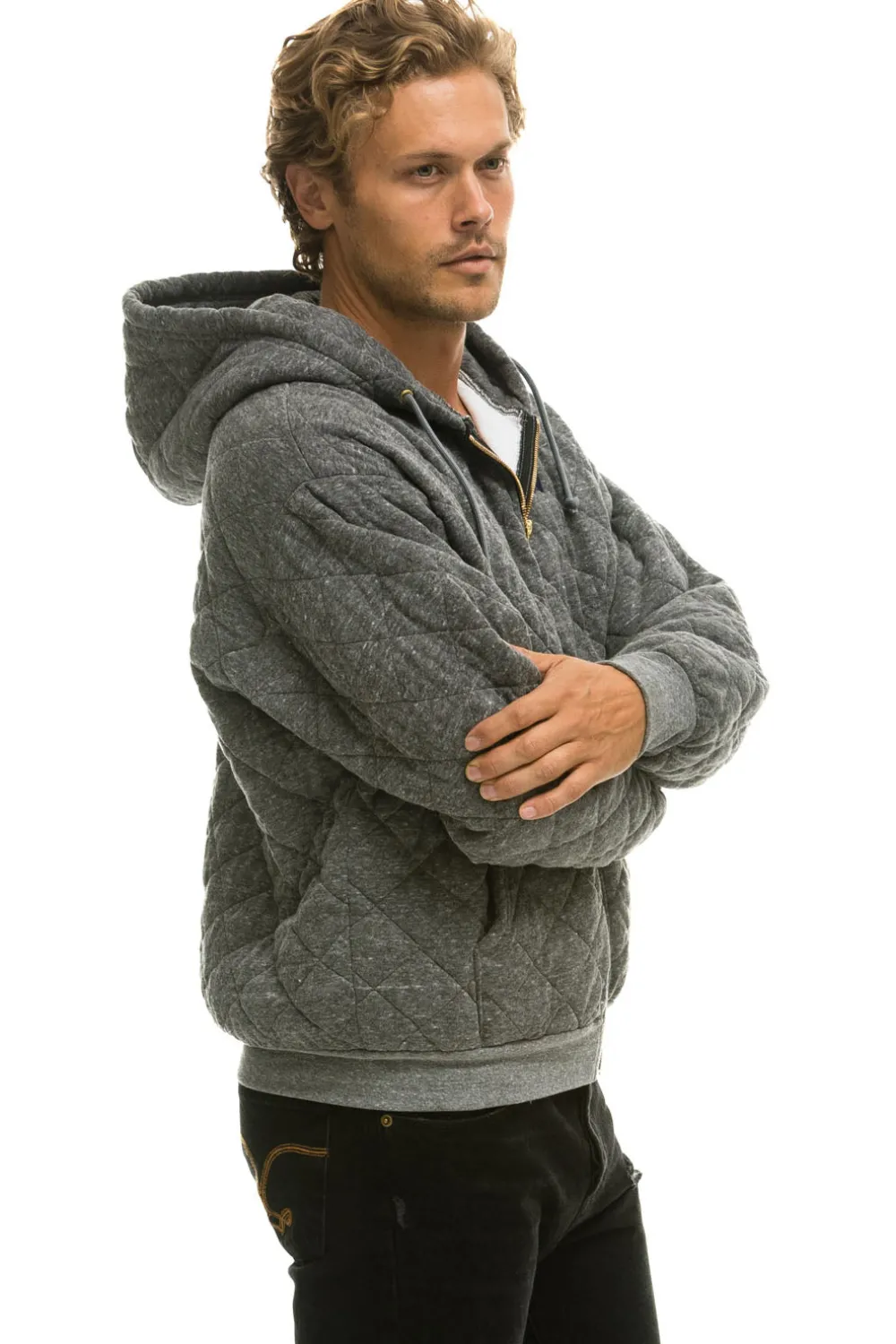 Hoodies | Hoodies | Aviator Nation QUILTED ZIP HOODIE RELAXED - HEATHER GREY HEATHERGREY
