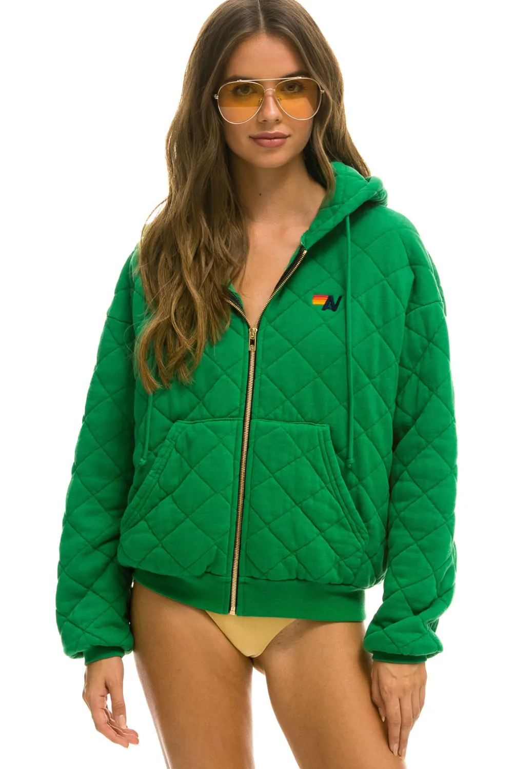 Hoodies | Hoodies | Aviator Nation QUILTED ZIP HOODIE RELAXED - KELLY GREEN KELLYGREEN