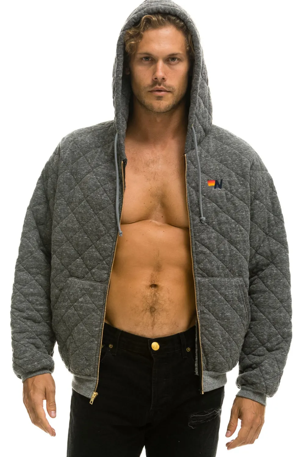 Hoodies | Hoodies | Aviator Nation QUILTED ZIP HOODIE RELAXED - HEATHER GREY HEATHERGREY
