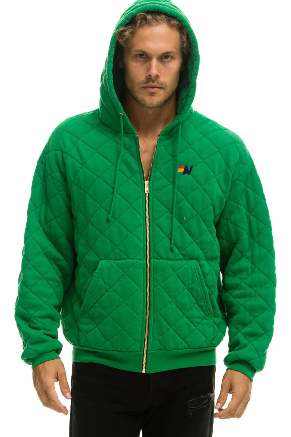 Hoodies | Hoodies | Aviator Nation QUILTED ZIP HOODIE RELAXED - KELLY GREEN KELLYGREEN
