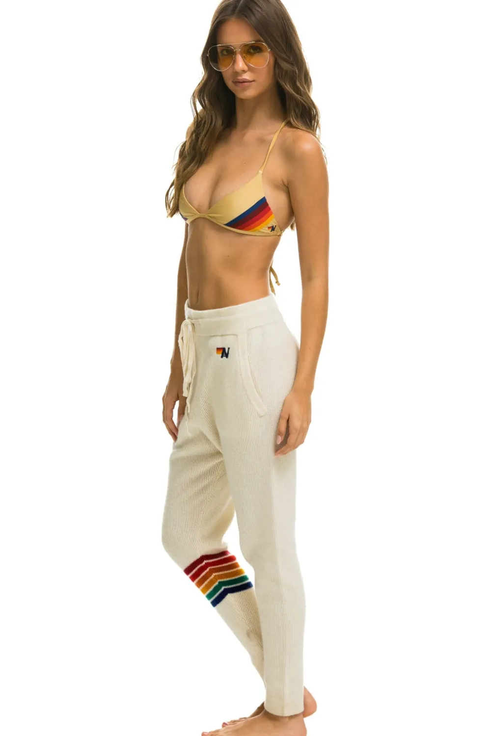 Sweatpants | Aviator Nation RAINBOW 6 STRIPE CASHMERE RELAXED FIT PANT - VINTAGE WHITE VINTAGEWHITE
