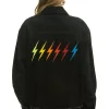 Denim | Denim | Aviator Nation RAINBOW BOLT OVERSIZED CROP DENIM JACKET - VINTAGE BLACK VINTAGEBLACK