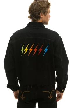 Denim | Denim | Aviator Nation RAINBOW BOLT OVERSIZED CROP DENIM JACKET - VINTAGE BLACK VINTAGEBLACK